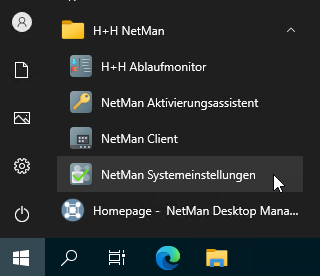 NetMan Systemeinstellungen im Startmenü