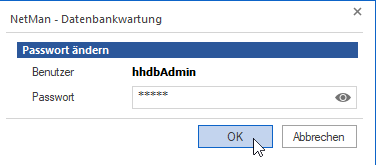 Im Beispiel wurde manuell ein Passwort für den DB-Benutzer hhdbAdmin eingegeben.