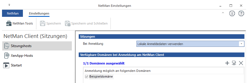 NetMan Einstellungen / NetMan Client / Sitzungshosts