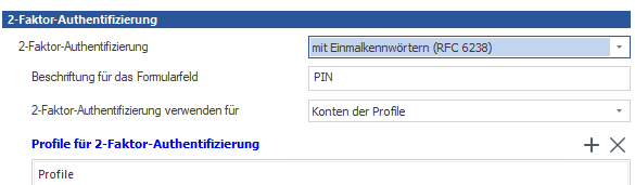 2-Faktor-Authentifizierung Einstellungen für Einmalkenwörter