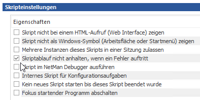 Skripteinstellungen "Skriptablauf nicht anhalten, wenn Fehler auftritt" gesetzt